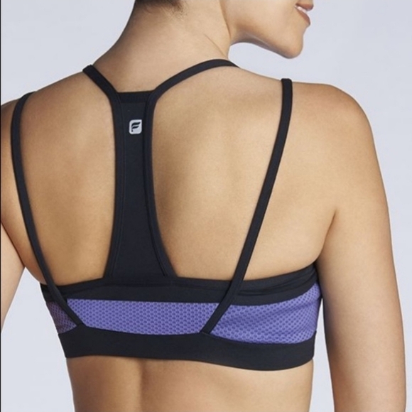 Fabletics Lille Strappy Double Layer Sports Bra - blue mesh/black - Picture 1 of 6